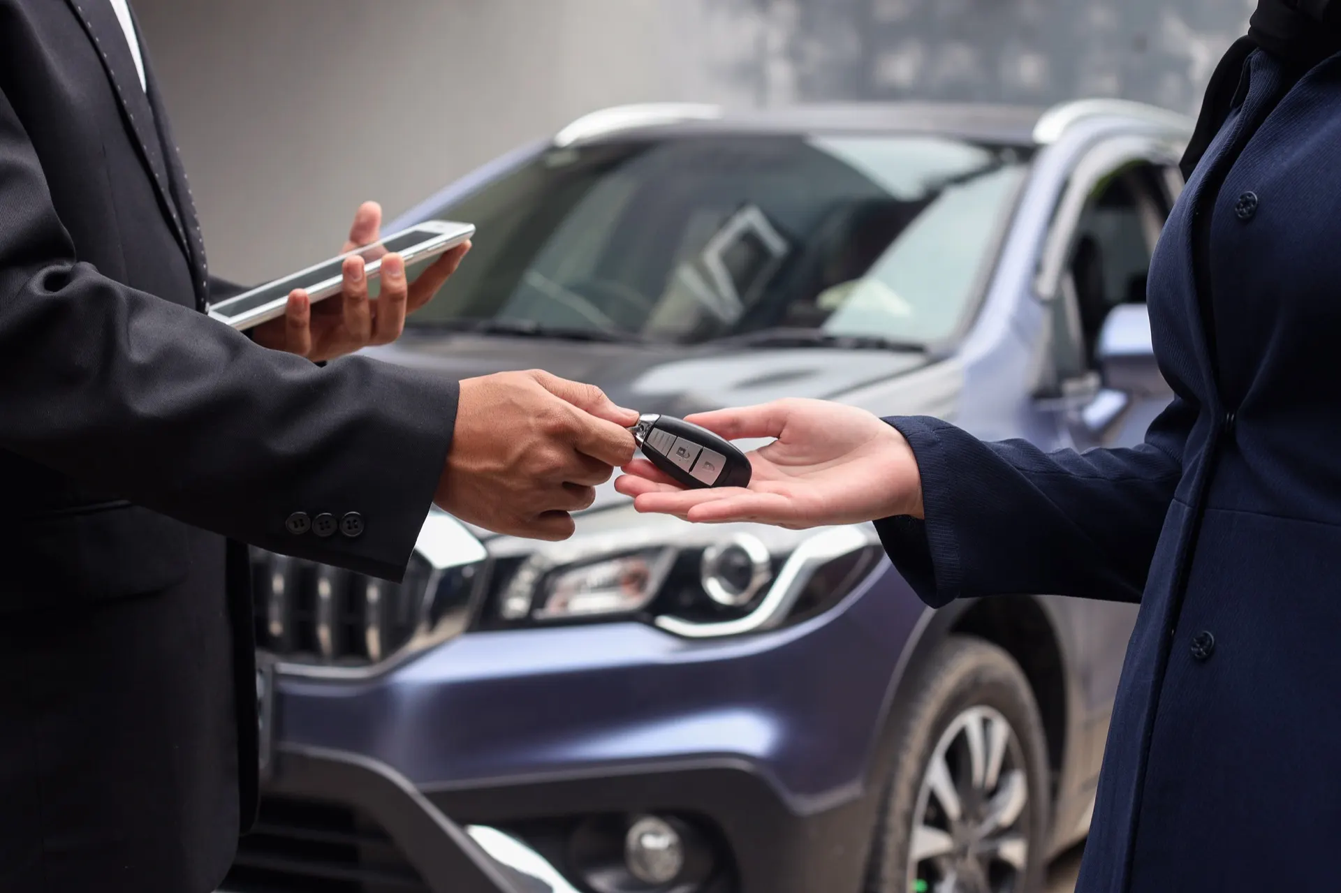 Car key handover to customer